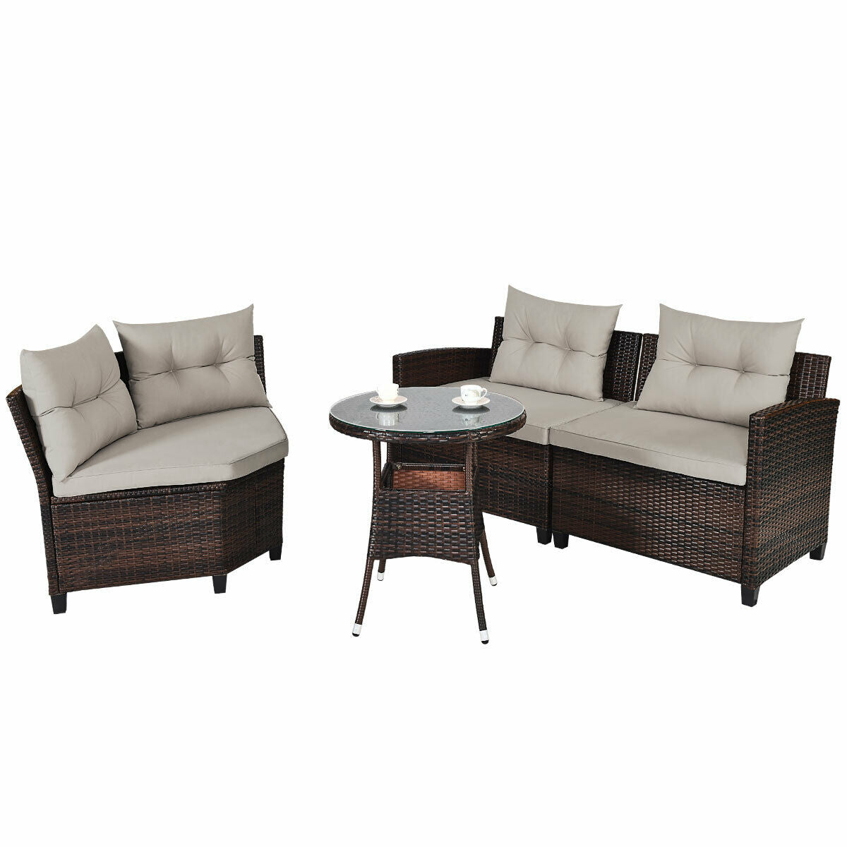 4 Pieces Outdoor Cushioned Rattan Furniture Set, Brown Outdoor Sectionals at Gallery Canada