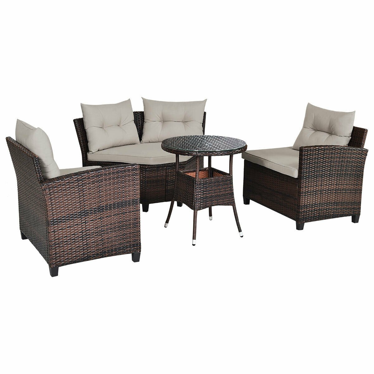 4 Pieces Outdoor Cushioned Rattan Furniture Set, Brown - Gallery Canada