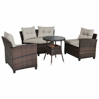 4 Pieces Outdoor Cushioned Rattan Furniture Set, Brown Outdoor Sectionals at Gallery Canada