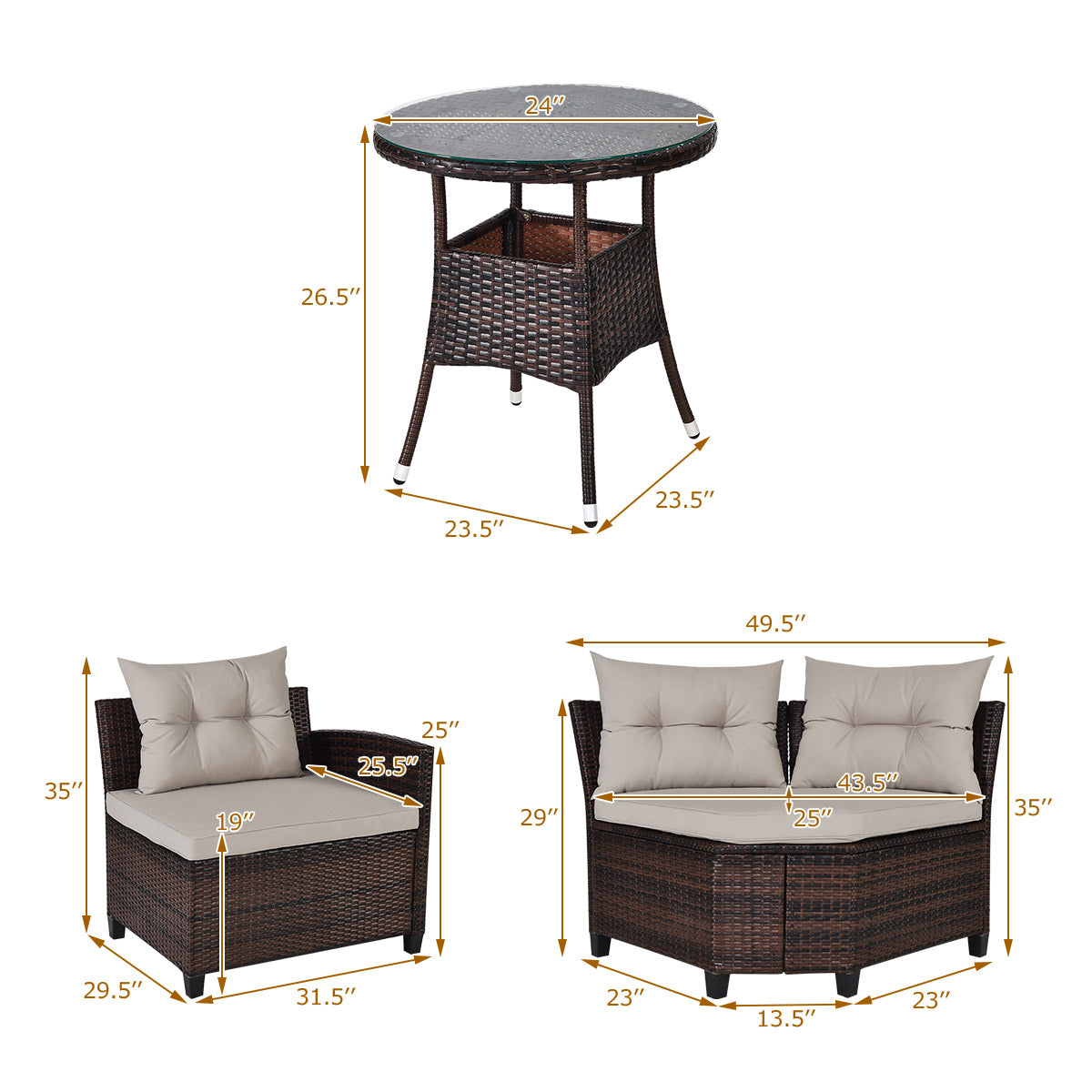 4 Pieces Outdoor Cushioned Rattan Furniture Set, Brown Outdoor Sectionals at Gallery Canada