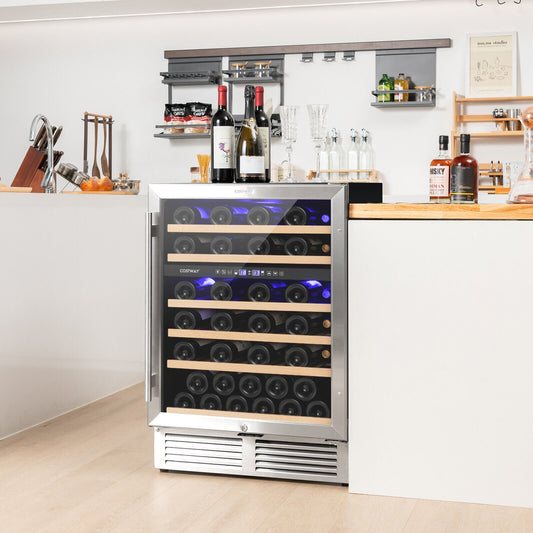 Dual Zone Wine Cooler for 51 Bottles with Reversible Door, Silver - Gallery Canada