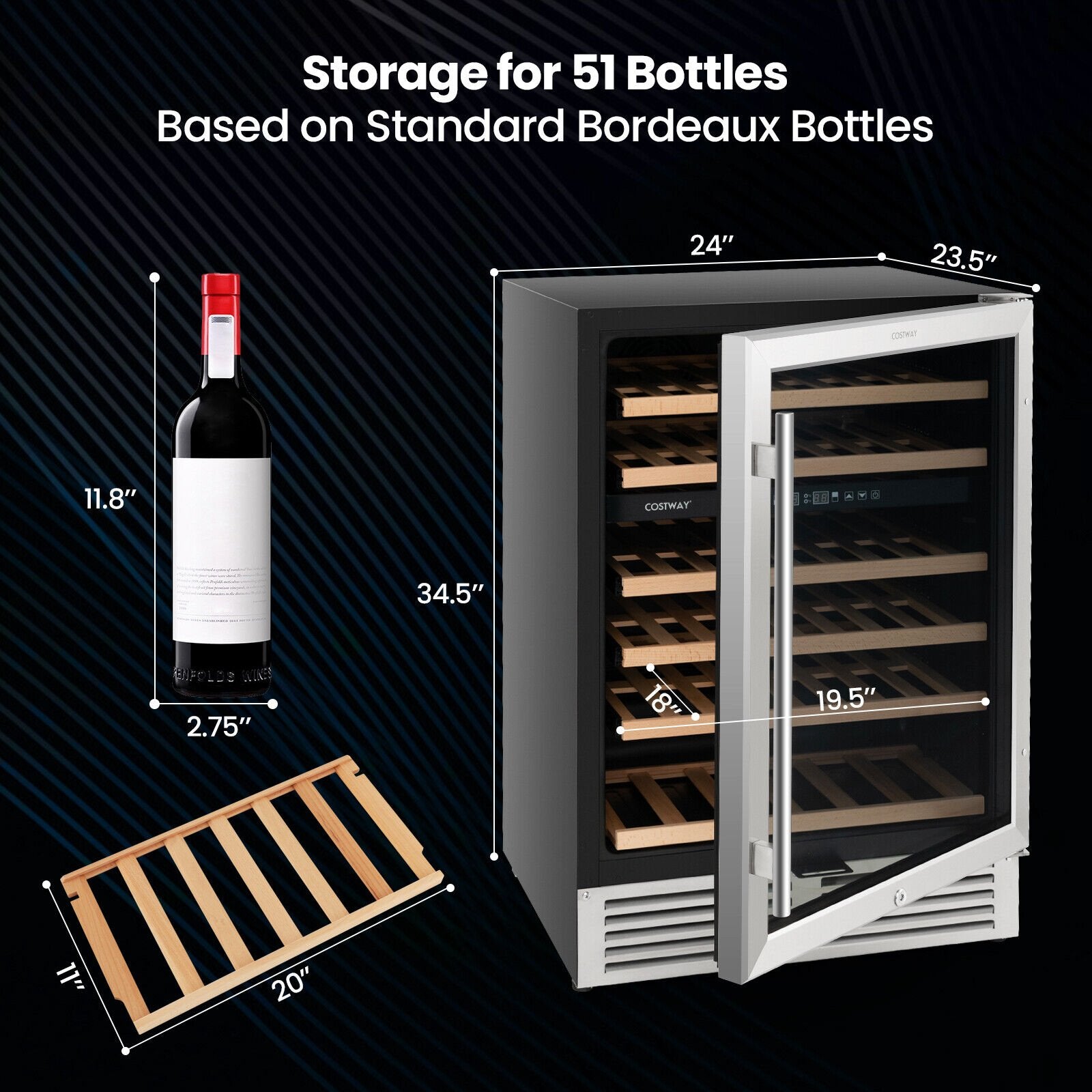 Dual Zone Wine Cooler for 51 Bottles with Reversible Door, Silver at Gallery Canada