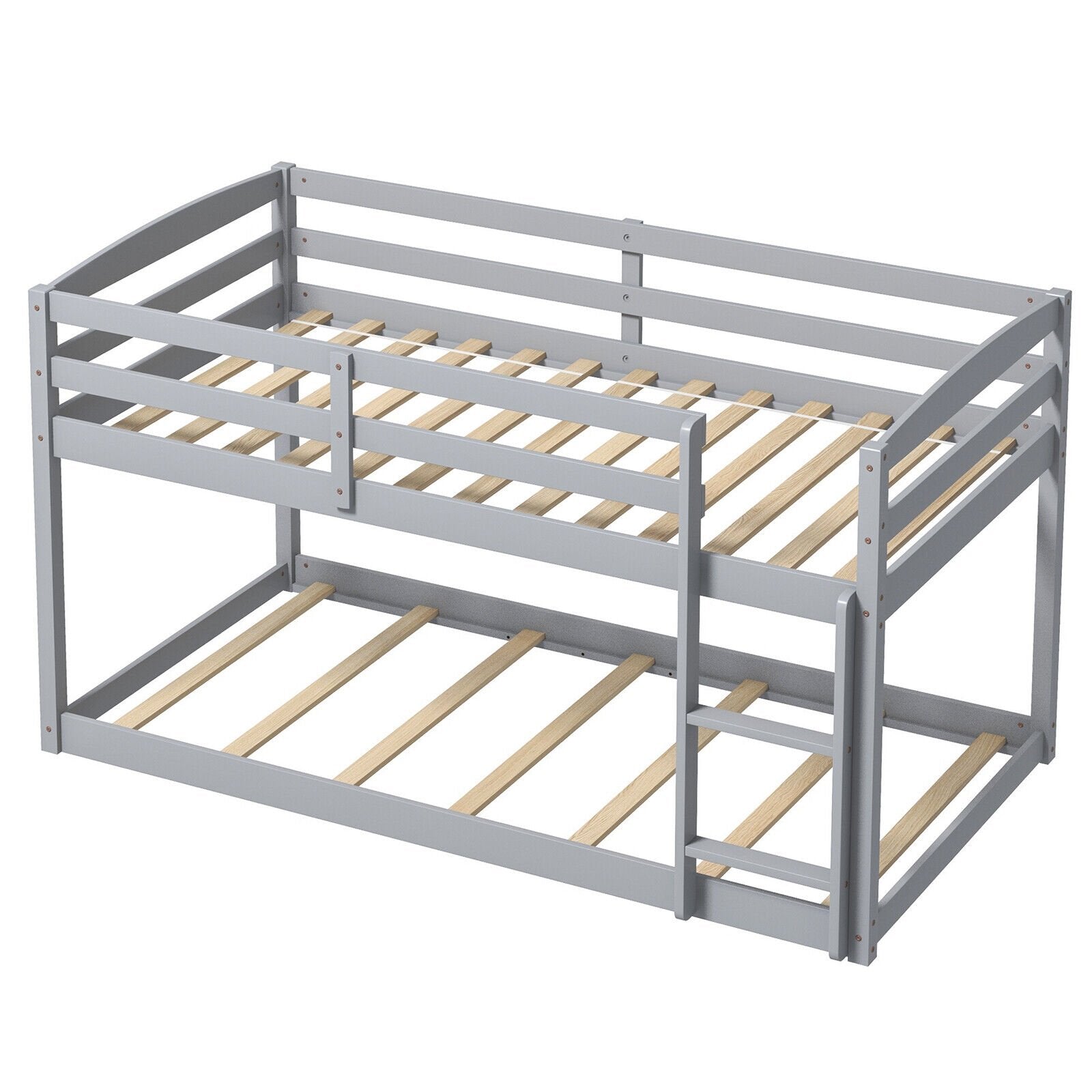 Twin Size Bunk Bed with High Guardrails and Integrated Ladder, Gray - Gallery Canada