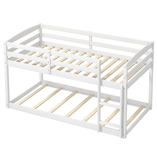 Twin Size Bunk Bed, High Guardrails, Integrated Ladder, White Bunk Bed Frame White at Gallery Canada