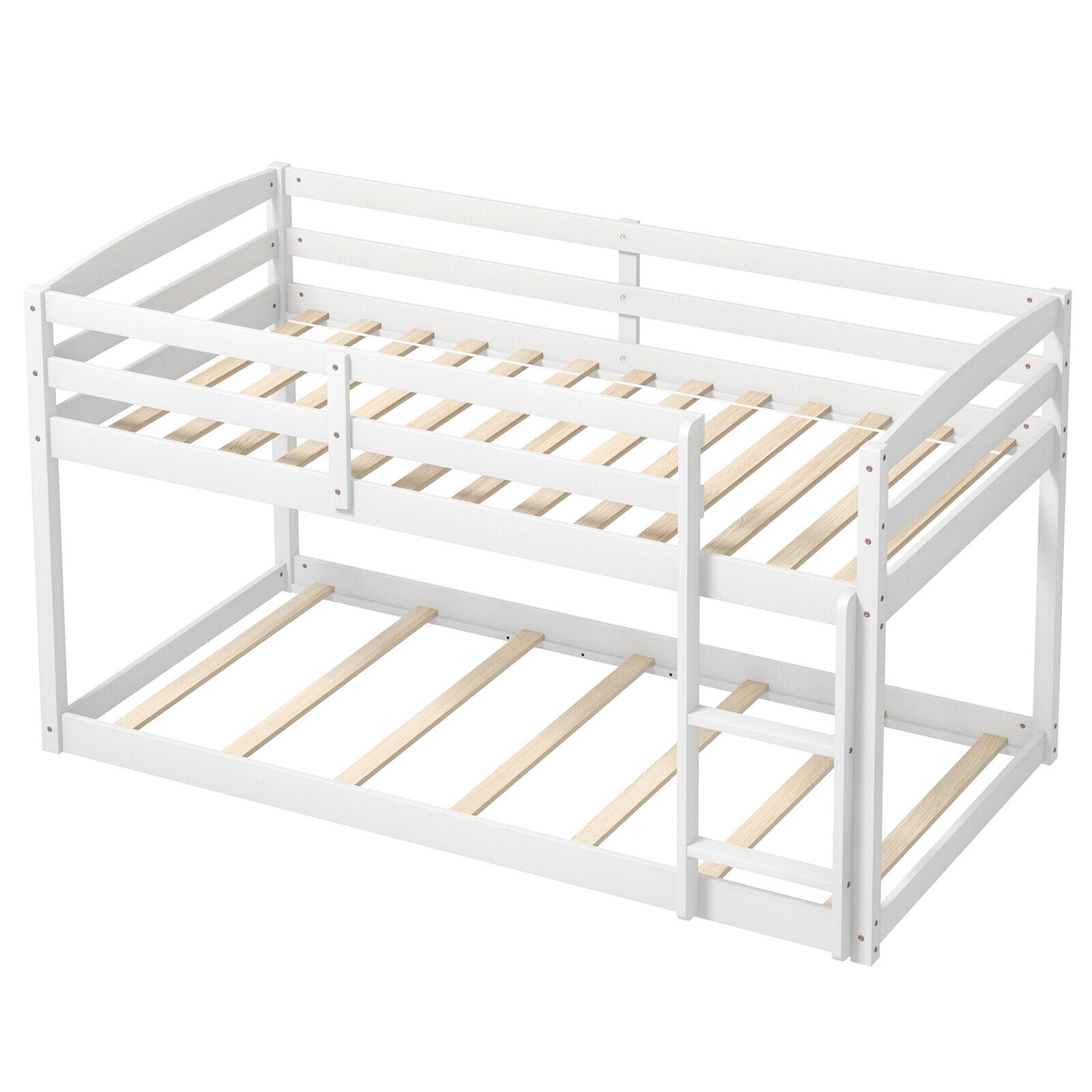 Twin Size Bunk Bed, High Guardrails, Integrated Ladder, White Bunk Bed Frame at Gallery Canada