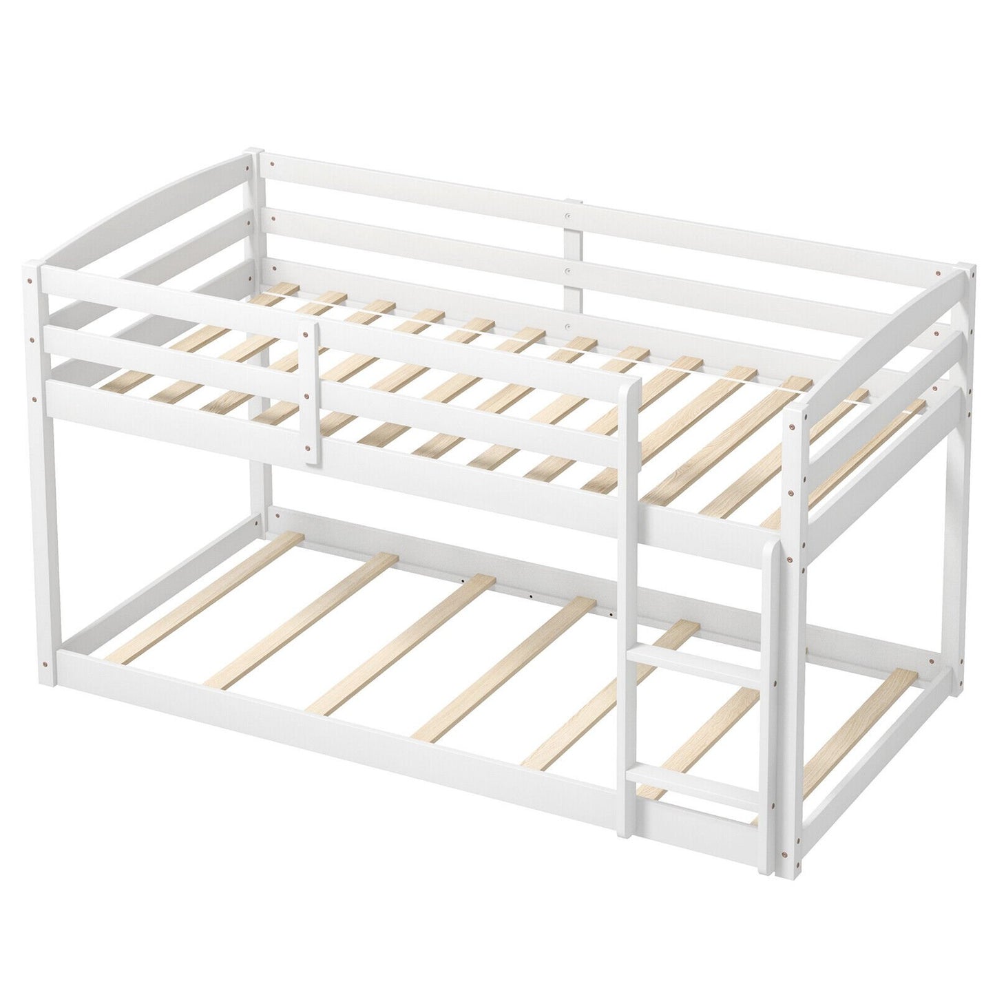 Twin Size Bunk Bed with High Guardrails and Integrated Ladder, White at Gallery Canada
