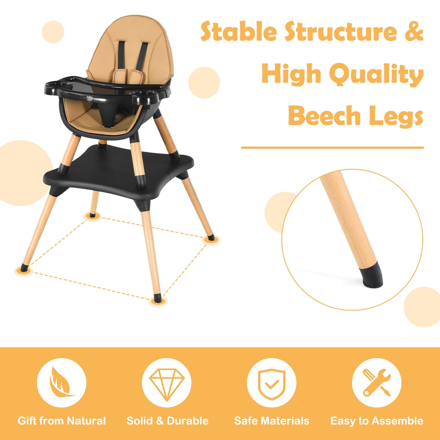 5-in-1 Baby Eat and Grow Convertible Wooden High Chair with Detachable Tray, Light Brown at Gallery Canada
