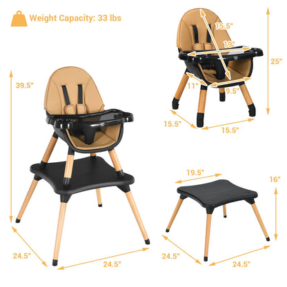 5-in-1 Baby Eat and Grow Convertible Wooden High Chair with Detachable Tray, Light Brown at Gallery Canada