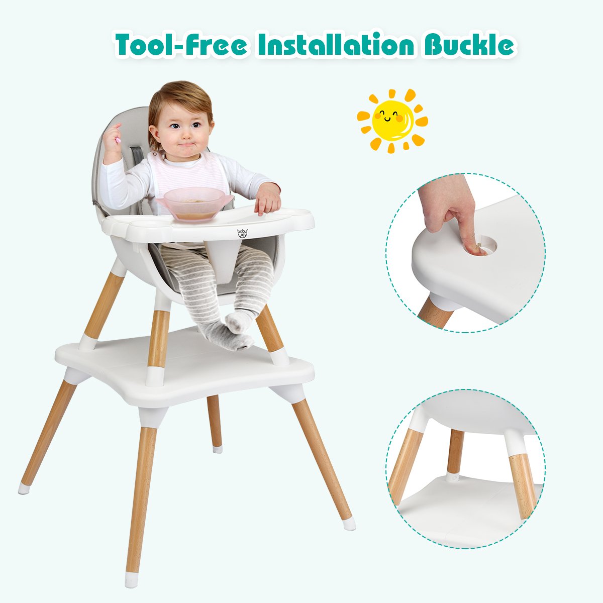 5-in-1 Baby Wooden Convertible High Chair , Gray - Gallery Canada