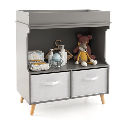 Baby Diaper Changing Station with Large Storage Capacity and Safety Belt, Gray at Gallery Canada