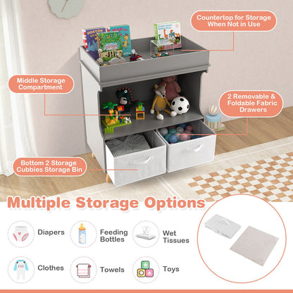 Baby Diaper Changing Station with Large Storage Capacity and Safety Belt, Gray at Gallery Canada