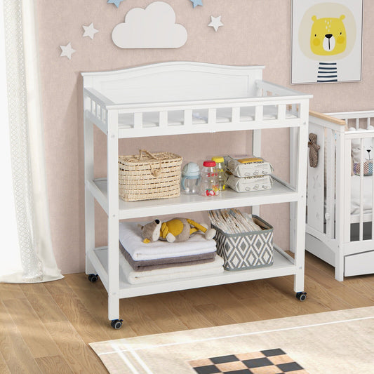 Mobile Changing Table with Waterproof Pad and 2 Open Shelves, White - Gallery Canada