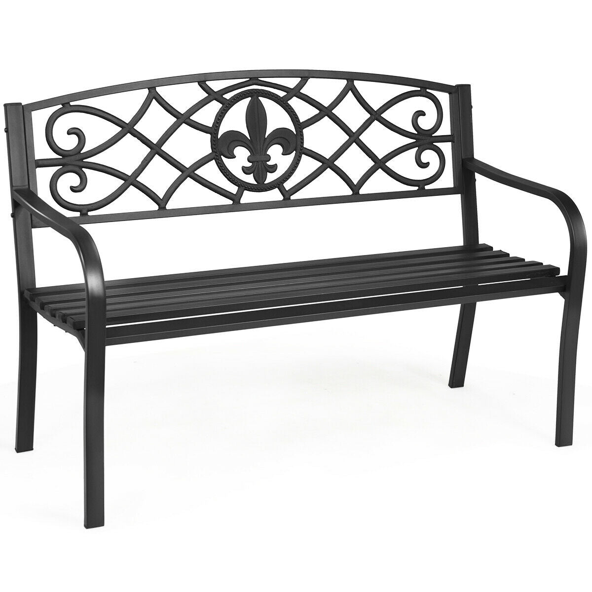 50 Inch Heavy-Duty Metal Garden Bench, Black Outdoor Benches Black at Gallery Canada
