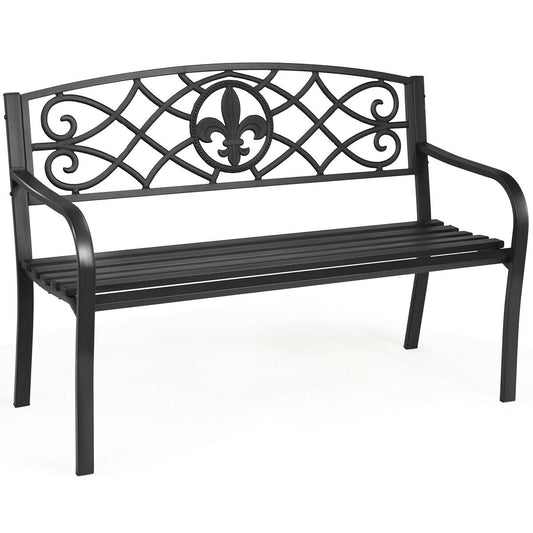 50 Inch Heavy-Duty Metal Garden Bench, Black Outdoor Benches Black at Gallery Canada