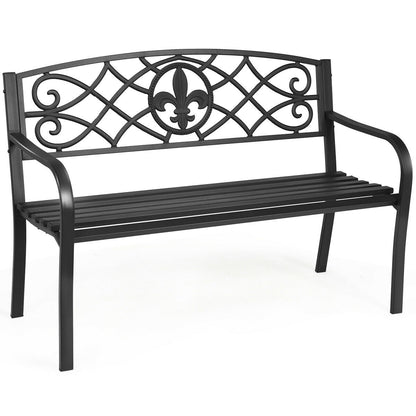 50 Inch Heavy-Duty Metal Garden Bench, Black Outdoor Benches at Gallery Canada