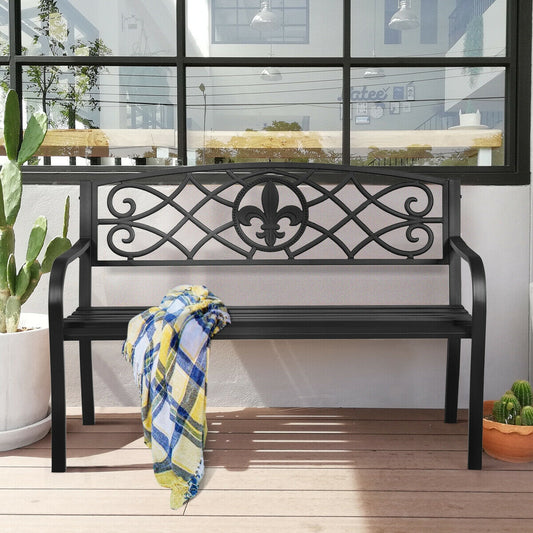 50 Inch Patio Heavy-Duty Metal Garden Bench, Black Outdoor Benches Black at Gallery Canada