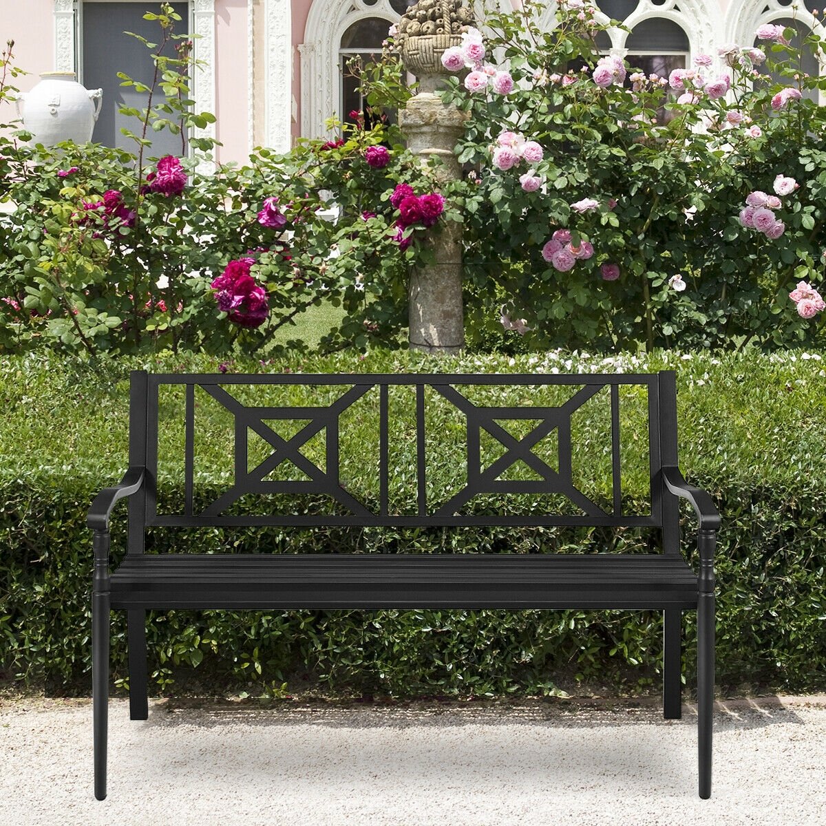 Patio Garden Bench with Powder Coated Steel Frame, Black - Gallery Canada