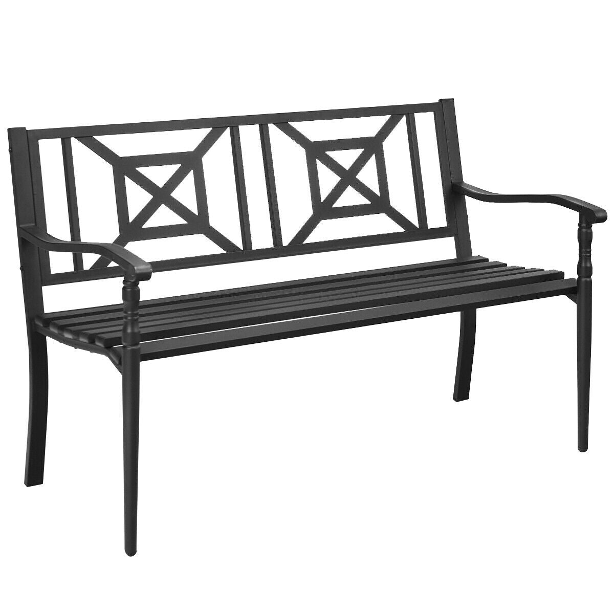 Patio Garden Bench, Powder Coated Steel Frame, Black Outdoor Benches Black at Gallery Canada
