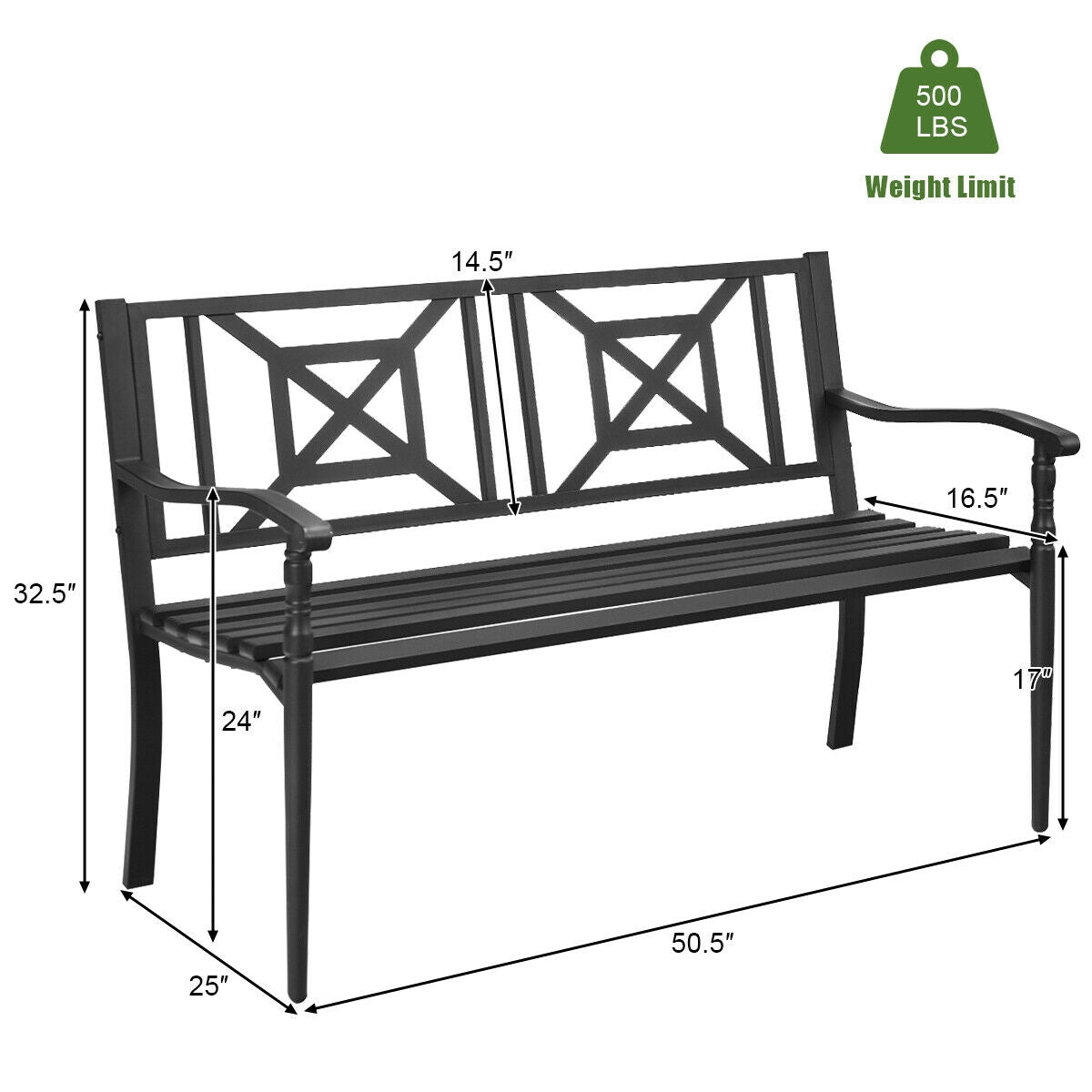 Patio Garden Bench with Powder Coated Steel Frame, Black Outdoor Benches at Gallery Canada
