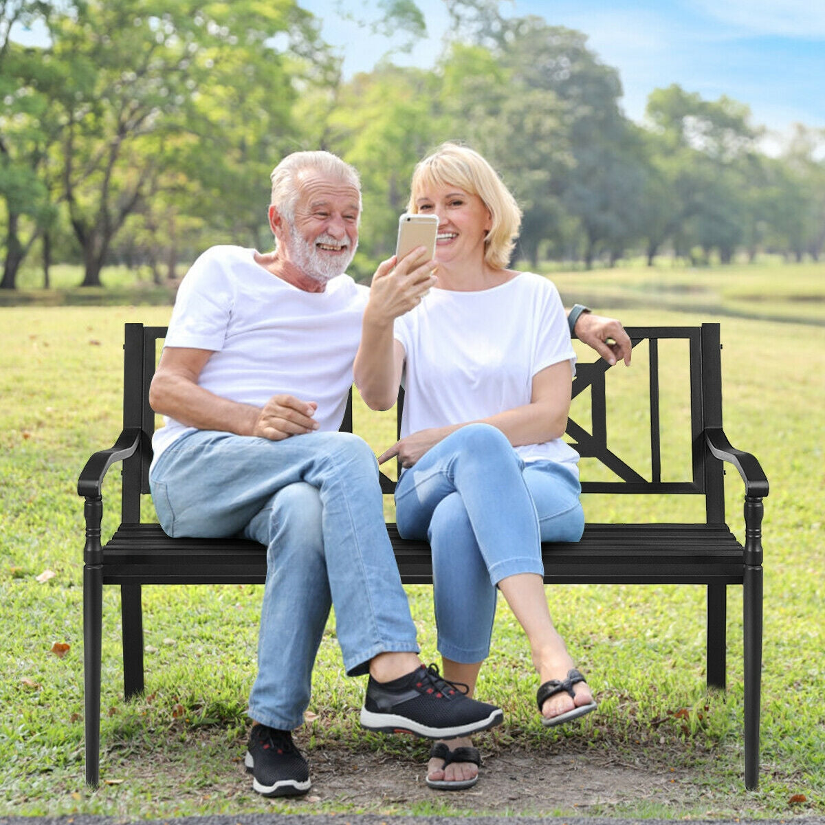 Patio Garden Bench with Powder Coated Steel Frame, Black Outdoor Benches at Gallery Canada