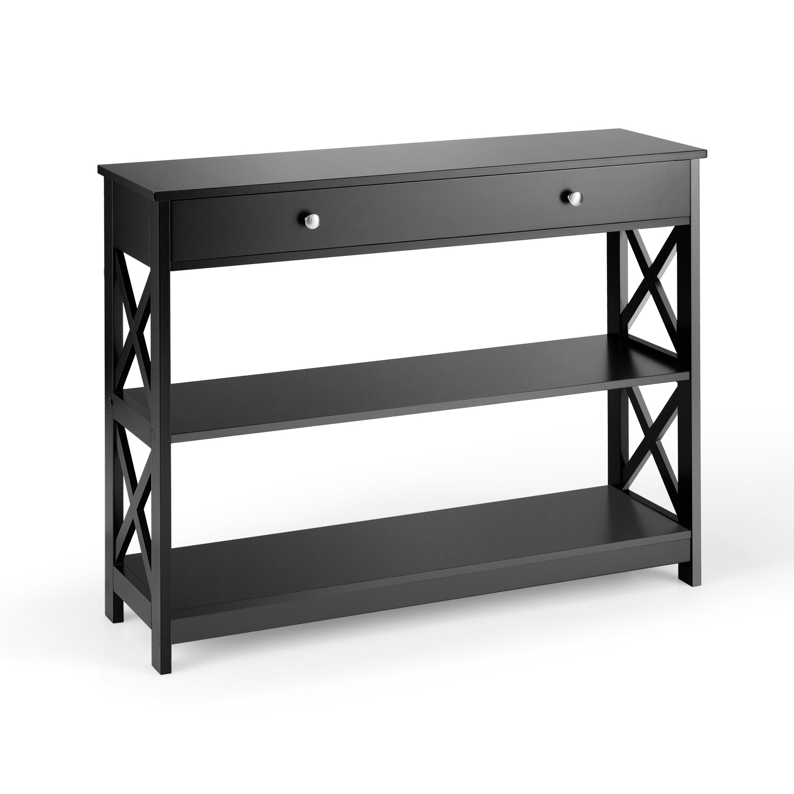 Console Table 3-Tier with Drawer and Storage Shelves, Black Console Tables at Gallery Canada