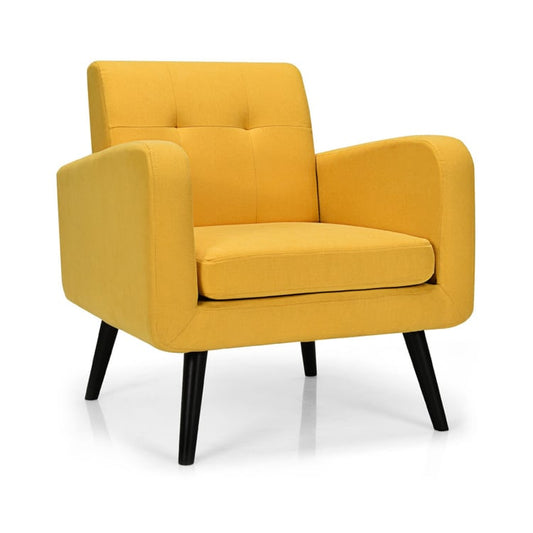 Modern Upholstered Comfy Accent Chair Single Sofa with Rubber Wood Legs, Yellow at Gallery Canada