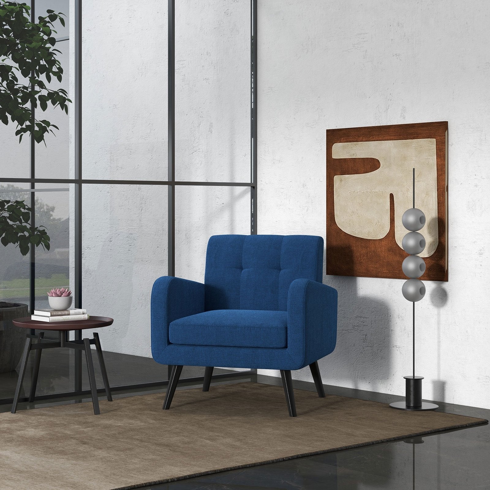 Modern Upholstered Comfy Accent Chair Single Sofa with Rubber Wood Legs, Navy - Gallery Canada