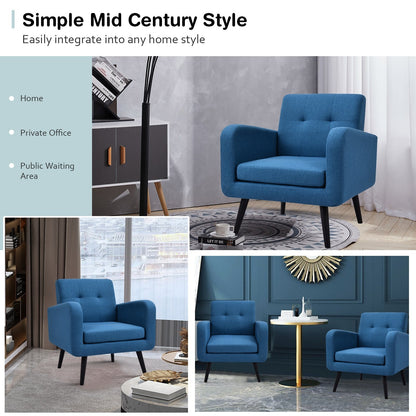 Modern Upholstered Comfy Accent Chair Single Sofa with Rubber Wood Legs, Navy - Gallery Canada