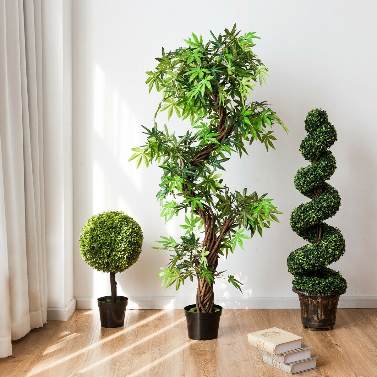 2 Pieces 4 Feet Artificial Décor Green Boxwood Spiral Tree Set, Green Faux Plants at Gallery Canada