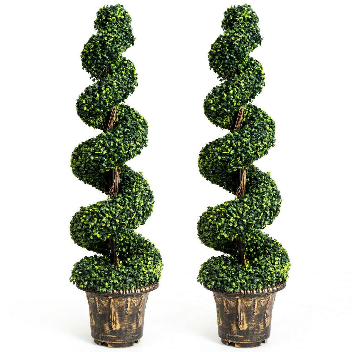4 Feet Artificial Boxwood Spiral Tree Set, 2 Pieces, Green Faux Plants Green at Gallery Canada