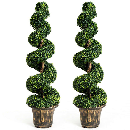 4 Feet Artificial Boxwood Spiral Tree Set, 2 Pieces, Green Faux Plants Green at Gallery Canada