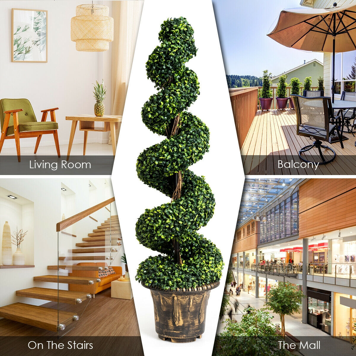 2 Pieces 4 Feet Artificial Décor Green Boxwood Spiral Tree Set, Green Faux Plants at Gallery Canada
