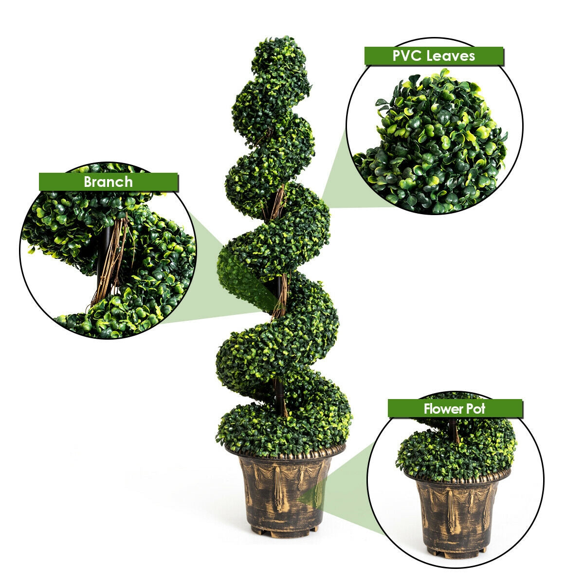 2 Pieces 4 Feet Artificial Décor Green Boxwood Spiral Tree Set, Green Faux Plants at Gallery Canada