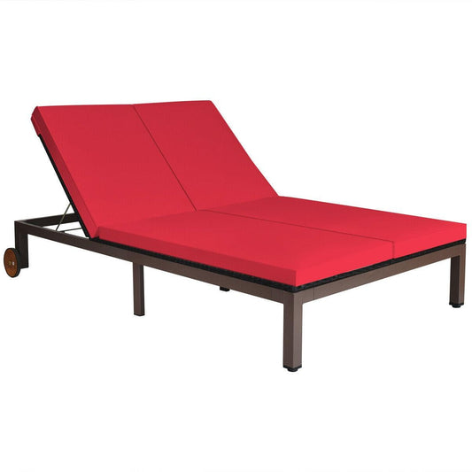 2-Person Rattan Lounge Chair, Adjustable Backrest, Red Outdoor Chaise Lounges Red at Gallery Canada