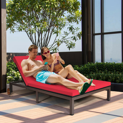 2-Person Patio Rattan Lounge Chair with Adjustable Backrest, Red Outdoor Chaise Lounges at Gallery Canada