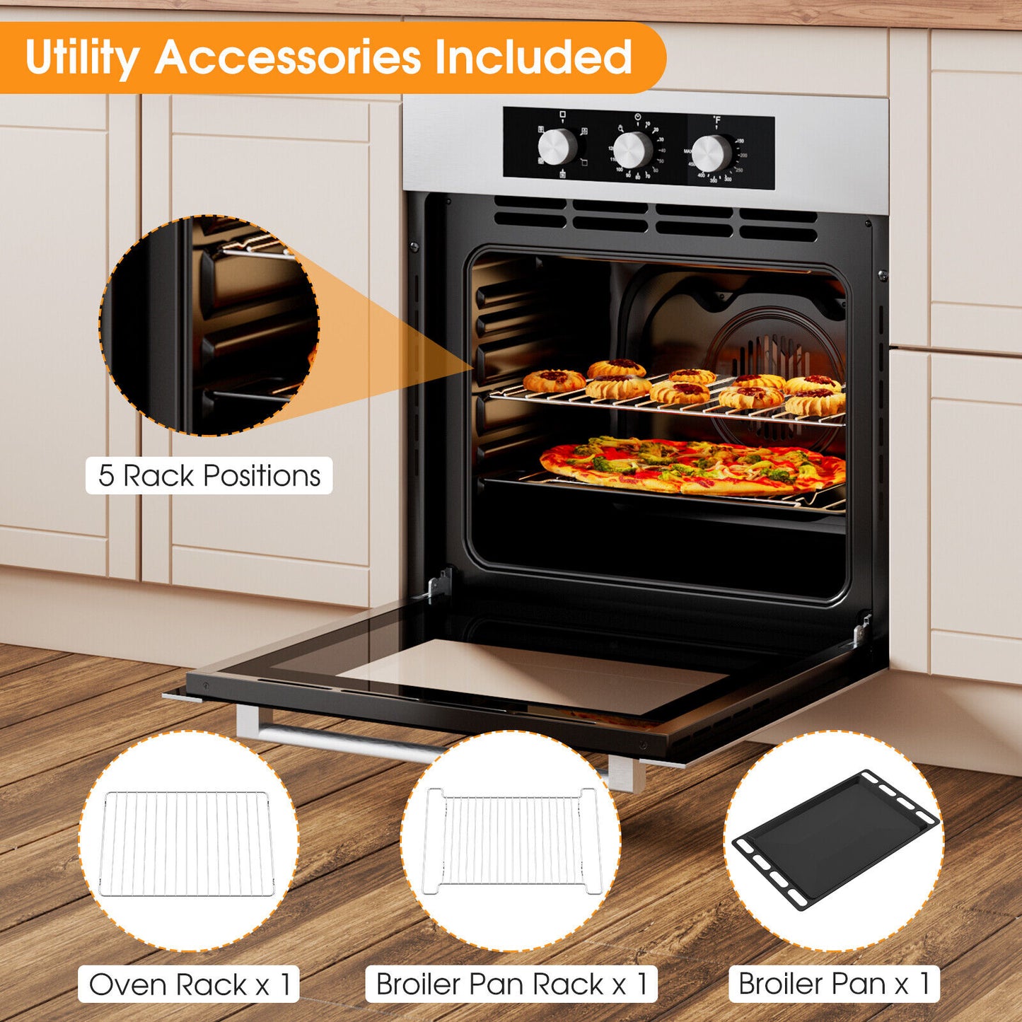 24 Inch Single Wall Oven 2.47Cu.ft with 5 Cooking Modes at Gallery Canada
