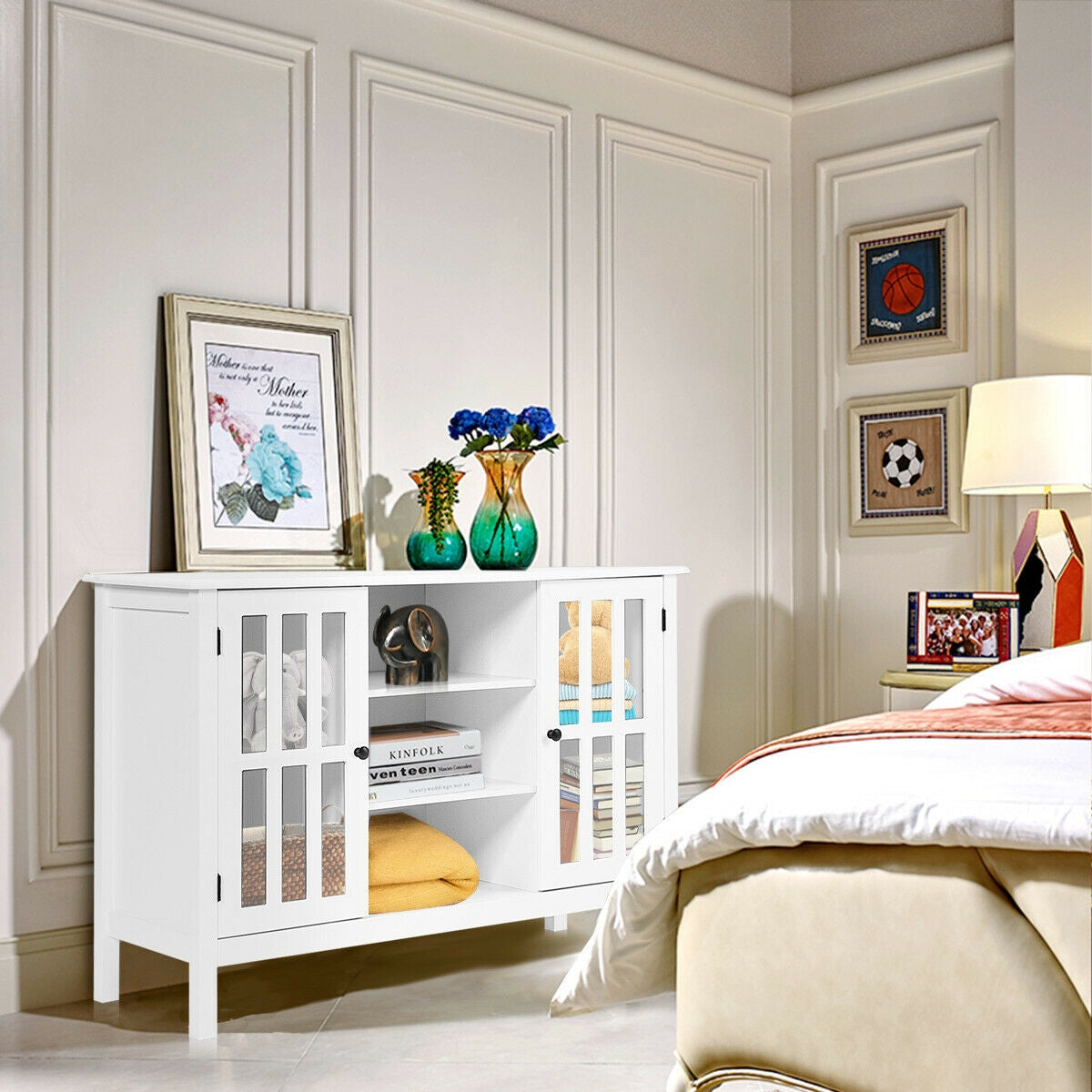 Wooden TV Stand Console Cabinet for 50 Inch TV, White Entertainment Centers & TV Stands at Gallery Canada