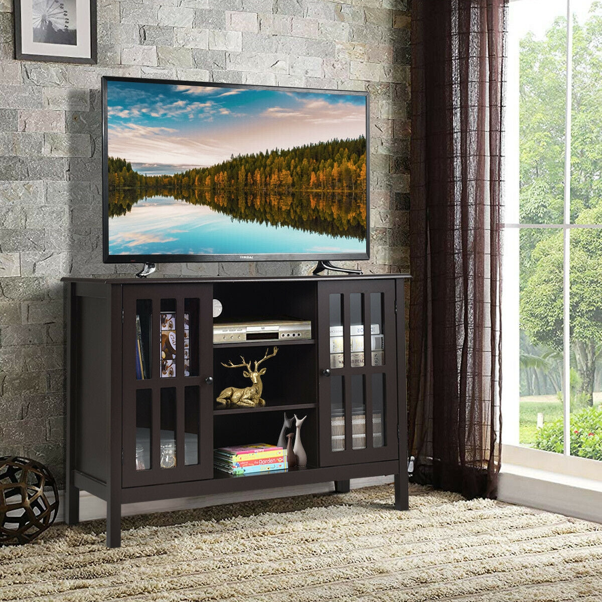 Wooden TV Stand Console Cabinet for 50 Inch TV, Brown Entertainment Centers & TV Stands at Gallery Canada