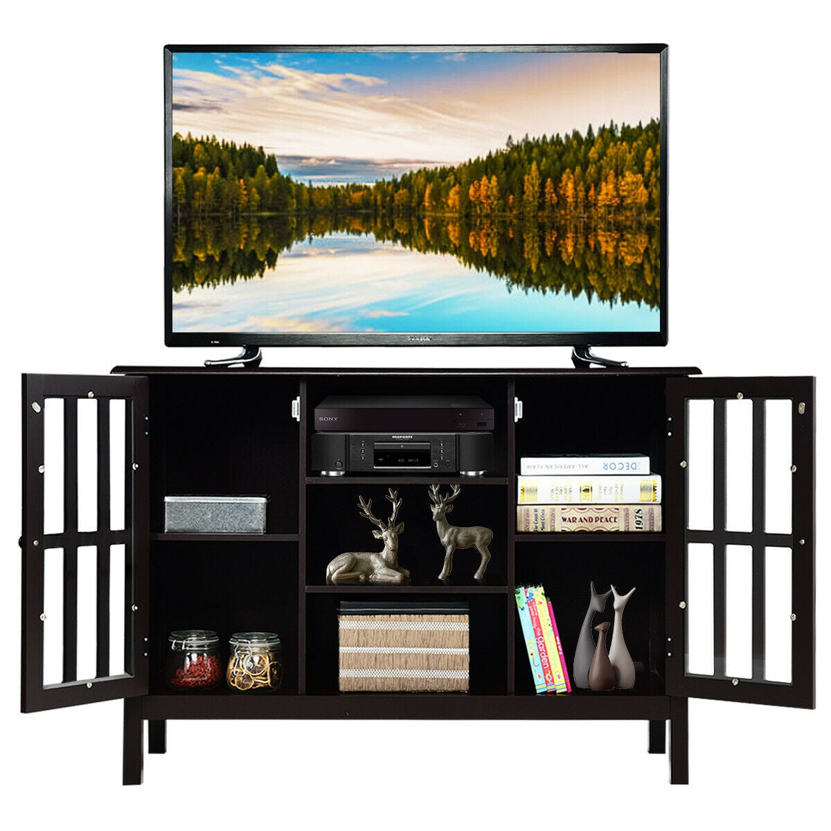 Wooden TV Stand Console Cabinet for 50 Inch TV, Brown Entertainment Centers & TV Stands at Gallery Canada