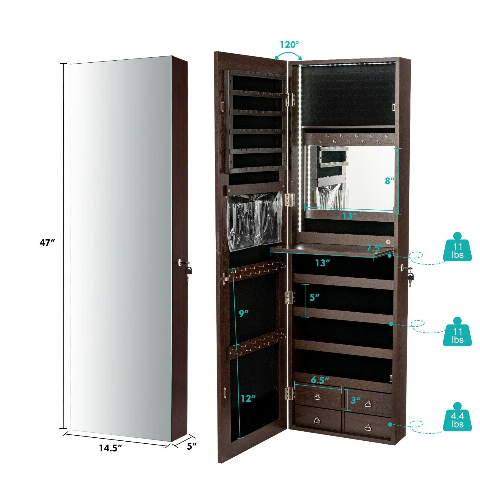 Multipurpose Storage Cabinet with 4 Drawers, Brown Jewelry Armoires at Gallery Canada