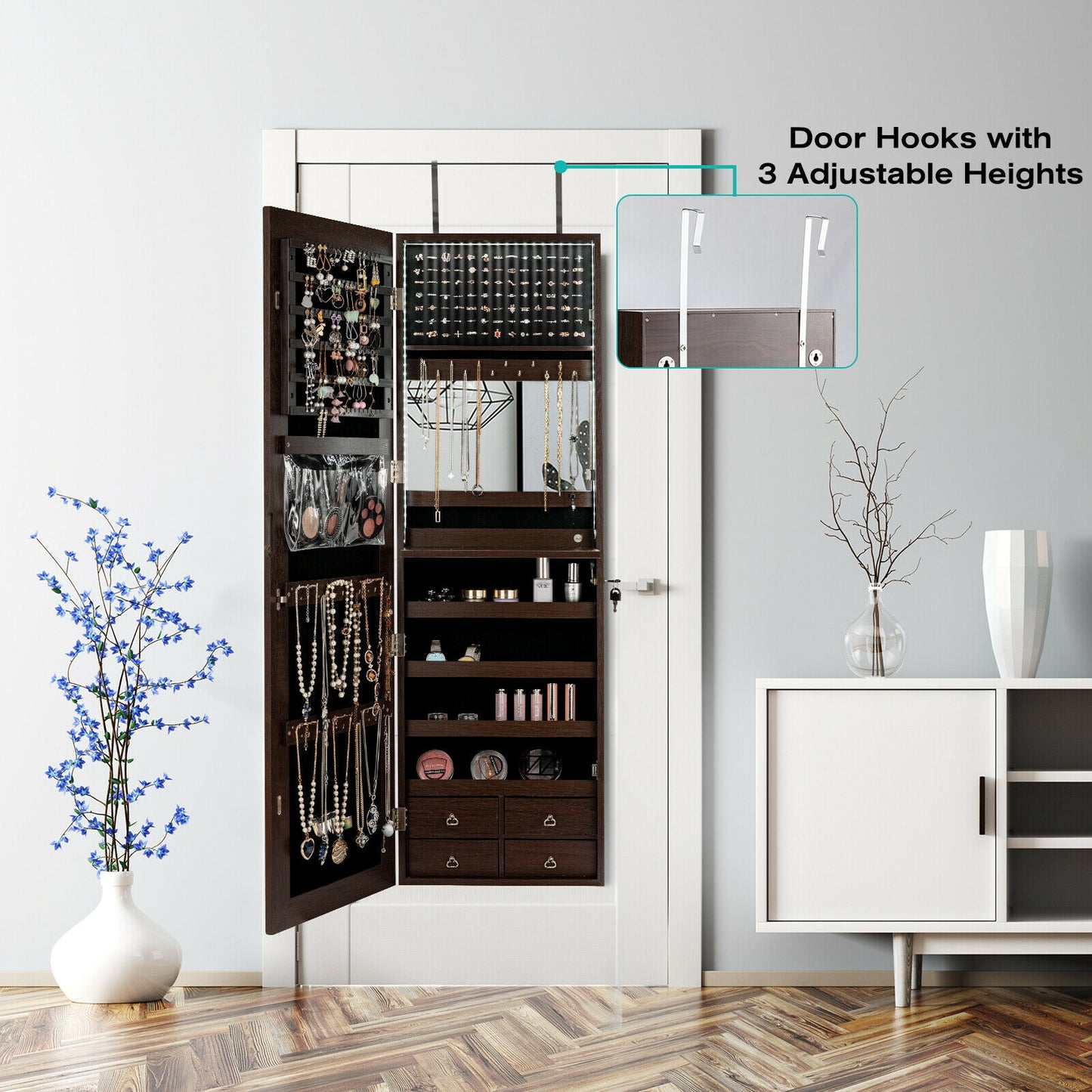 Multipurpose Storage Cabinet with 4 Drawers, Brown Jewelry Armoires at Gallery Canada