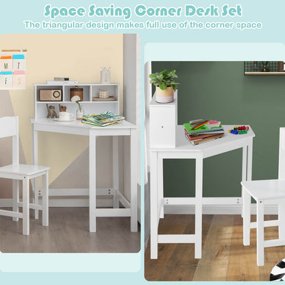 Kids Wooden Corner Desk and Chair Set with Hutch and Storage, White Kids Table & Chair Sets at Gallery Canada