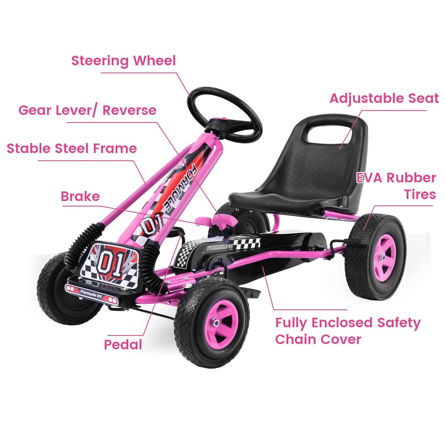 4 Wheels Kids Ride On Pedal Powered Bike Go Kart Racer Car Outdoor Play Toy, Pink - Gallery Canada