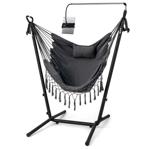 Height Adjustable Hammock Chair, With Phone Holder, Side Pocket, Gray