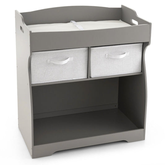Baby Changing Table with 2 Drawers and Large Storage Bin, Gray - Gallery Canada