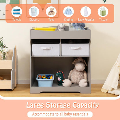 Baby Changing Table with 2 Drawers and Large Storage Bin, Gray at Gallery Canada