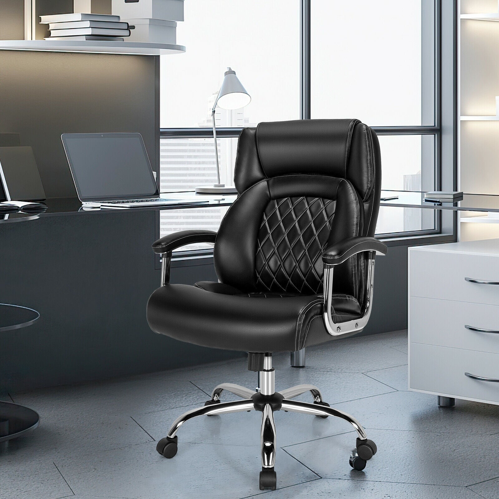 Height Adjustable Executive Chair Computer Desk Chair with Metal Base, Black Big and Tall Chairs at Gallery Canada
