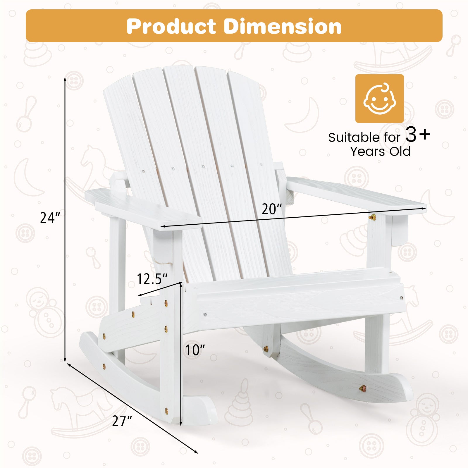 Outdoor Wooden Kid Adirondack Rocking Chair with Slatted Seat, White Kids Chairs & Seating at Gallery Canada