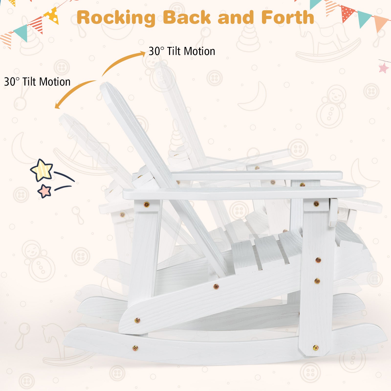 Outdoor Wooden Kid Adirondack Rocking Chair with Slatted Seat, White Kids Chairs & Seating at Gallery Canada