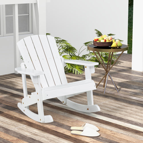 Outdoor Wooden Kid Adirondack Rocking Chair with Slatted Seat, White
